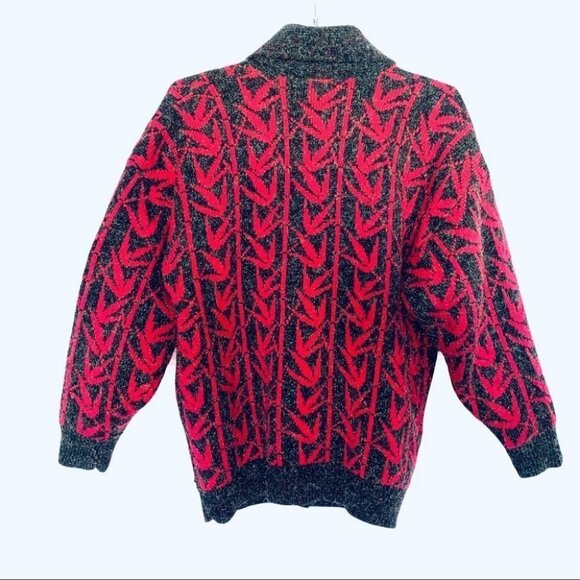 VINTAGE NEW WANG KANG CO FUSHIA PINK BLACK BUTTON UP OVERSIZED CARDIGAN - Picture 3 of 15